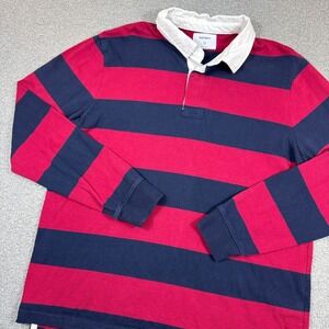 Old Navy Rugby Polo Shirt Men's XL Red Navy Blue Striped Long Sleeve USA Y2K
